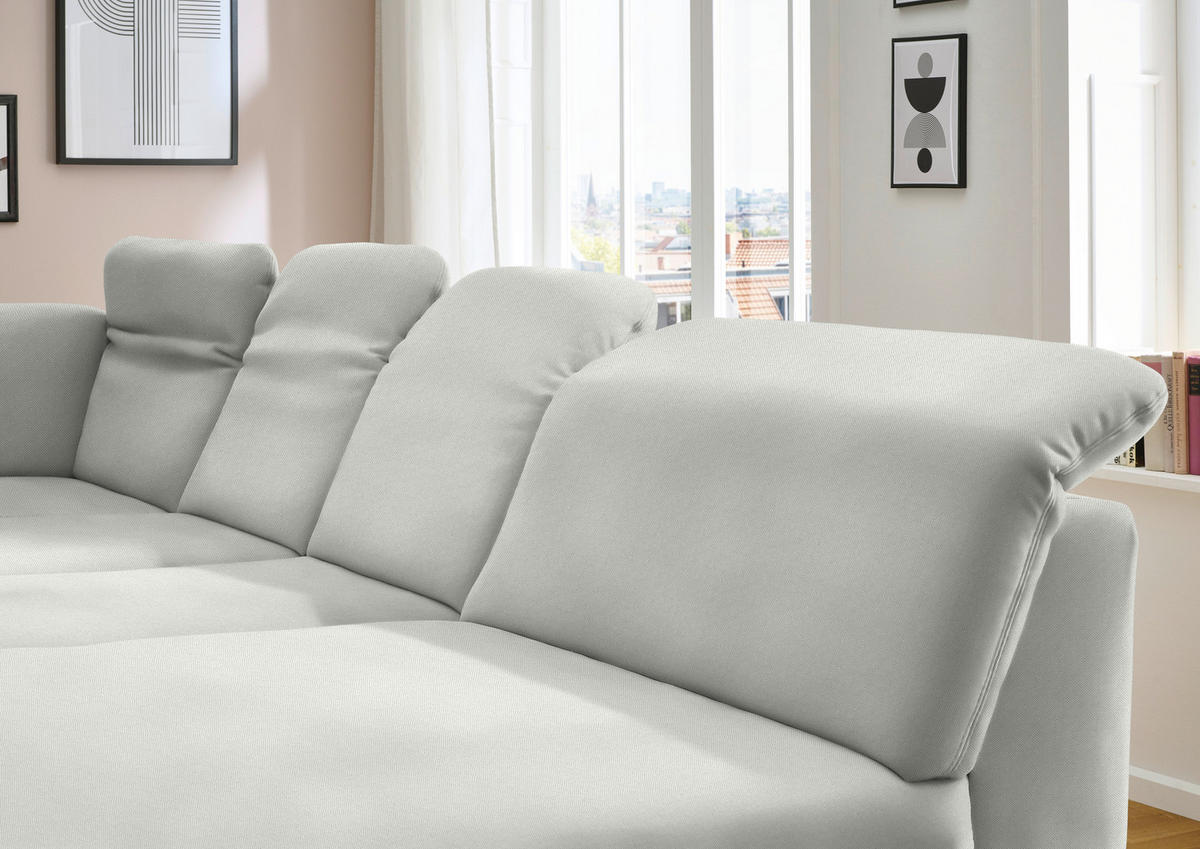 WOHNLANDSCHAFT Chenille Ecru  - Ecru/Schwarz, Design, Textil/Metall (255/369/198cm) - Beldomo Style