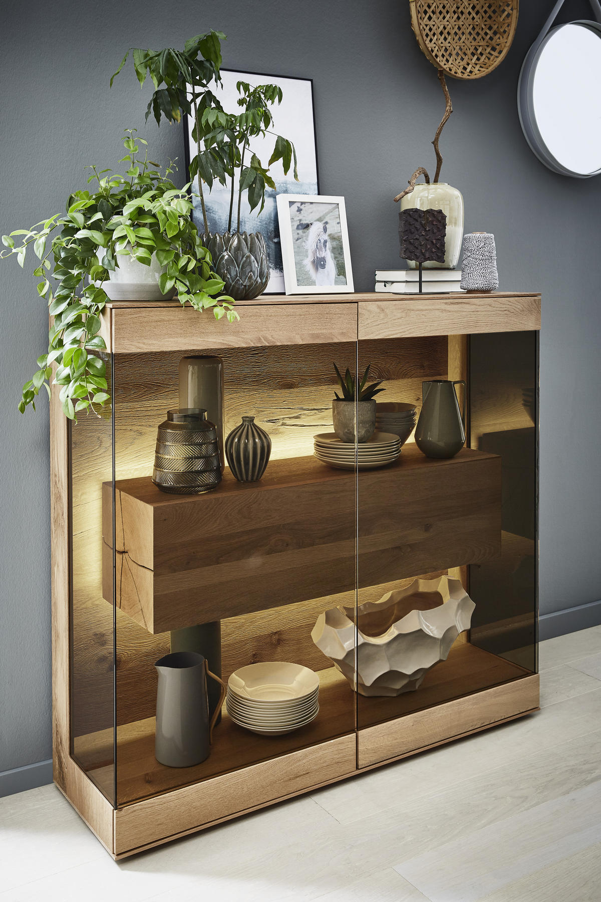 HIGHBOARD  in 127/119/39 cm  - Eichefarben, Natur, Glas/Holz (127/119/39cm) - Valnatura