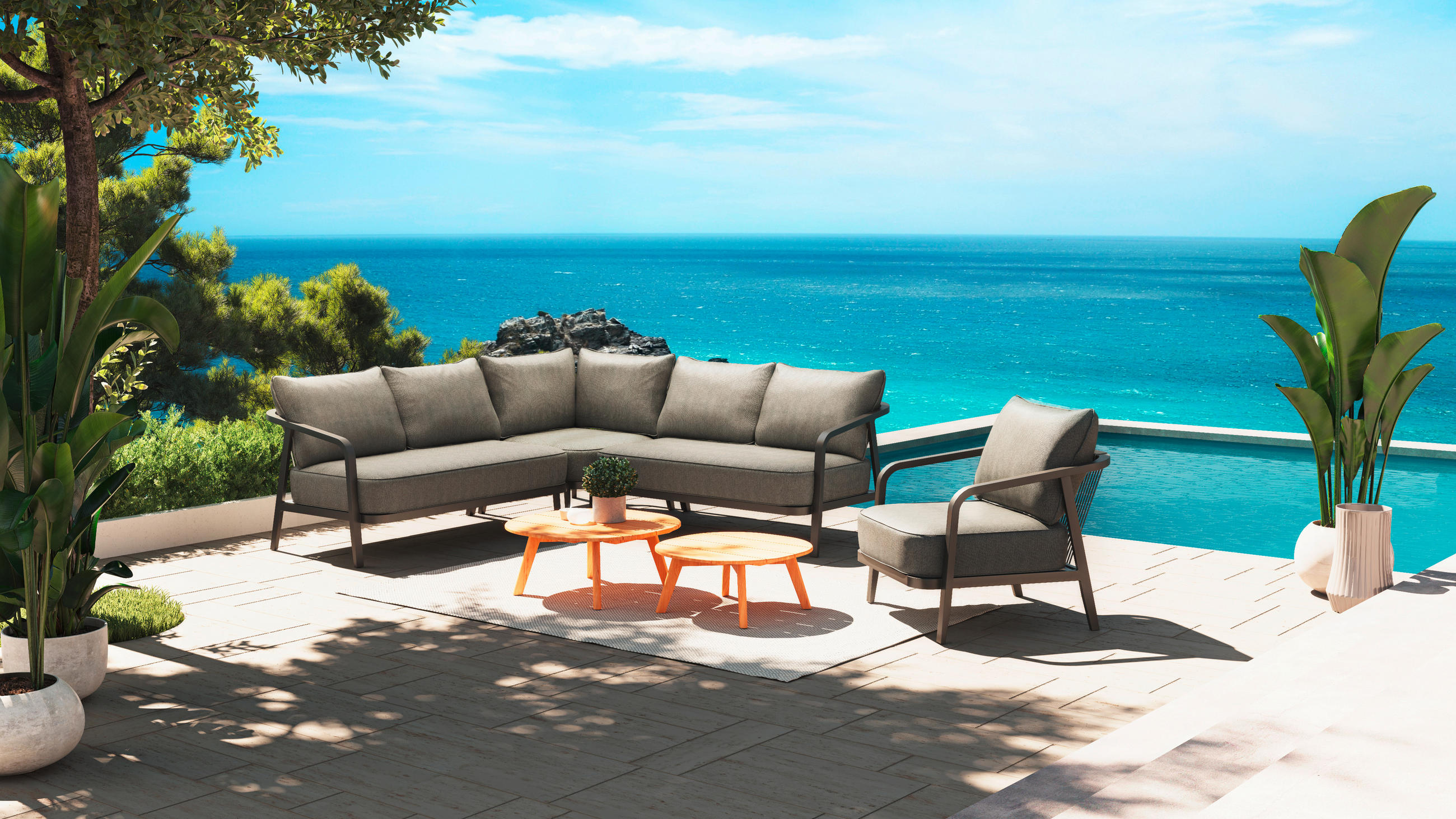 LOUNGESESSEL  - Anthrazit, Basics, Textil/Metall (74/69,5/76cm) - Tierra Outdoor