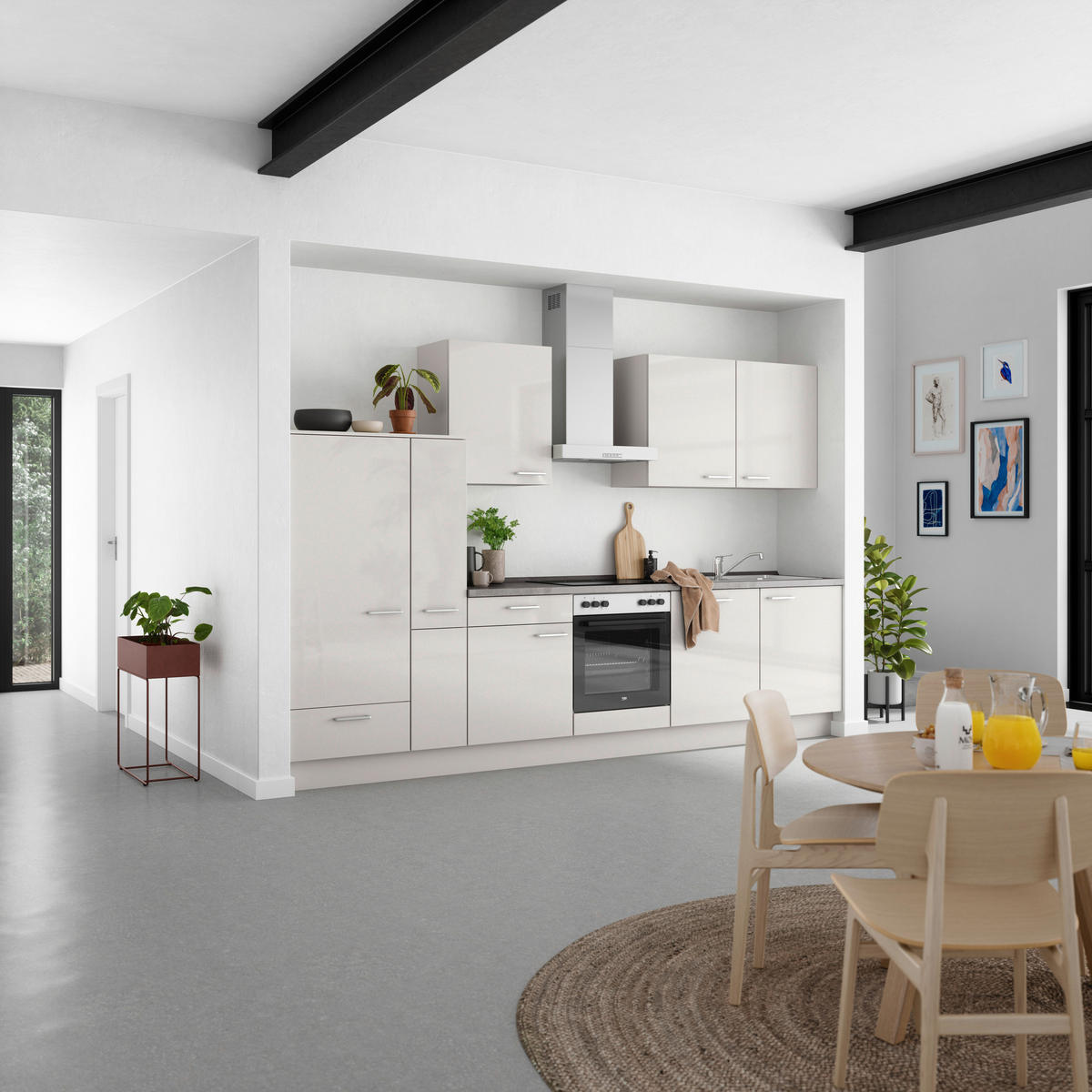KÜCHENBLOCK Flash 330 cm  in Schieferfarben, Seidengrau  - Schieferfarben/Edelstahlfarben, MODERN, Holzwerkstoff/Metall (330cm) - Nobilia