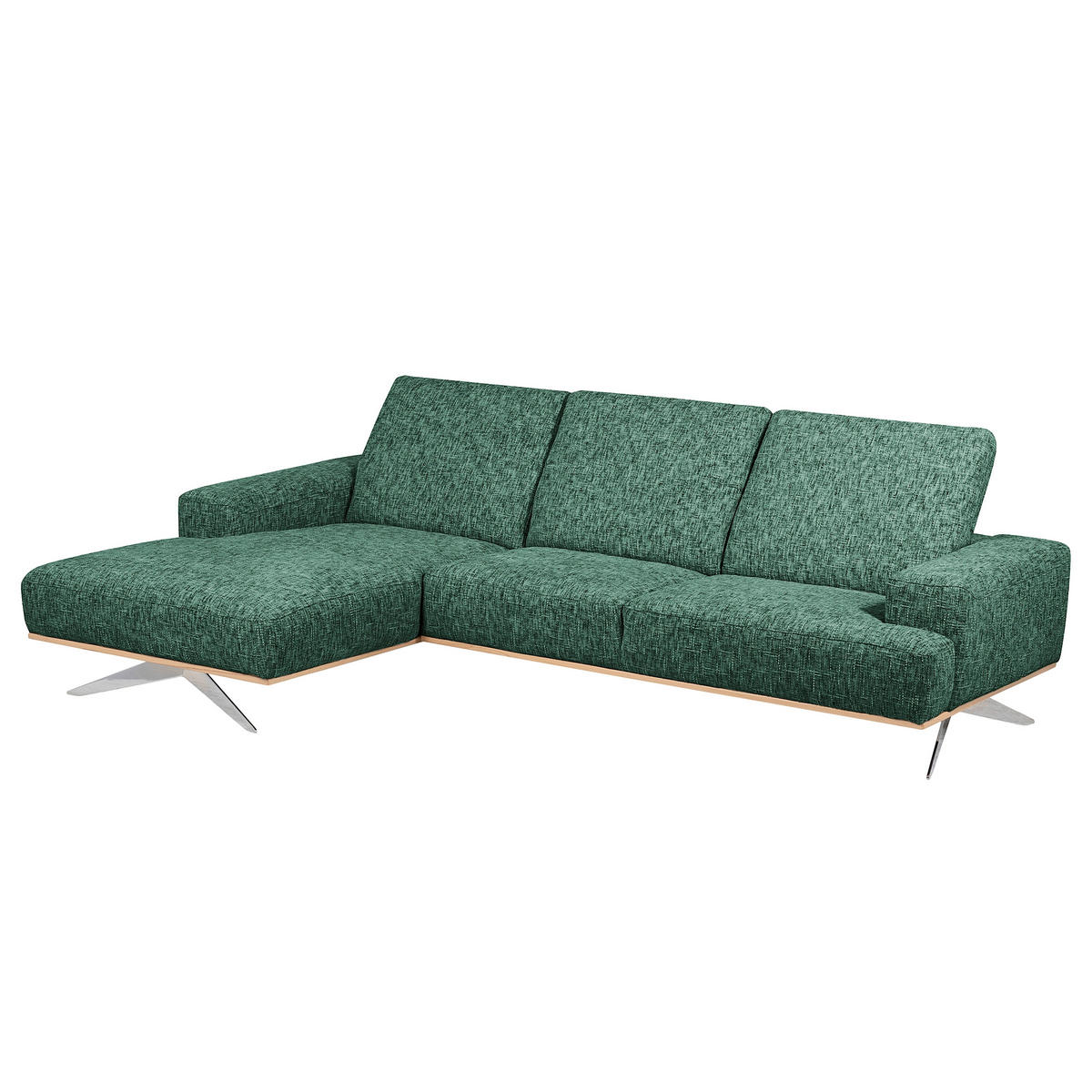 ECKSOFA PORTLAND Grün Struktur Kopfteilverstellung  - Chromfarben/Naturfarben, Design, Holz/Textil (187/295cm) - Livetastic