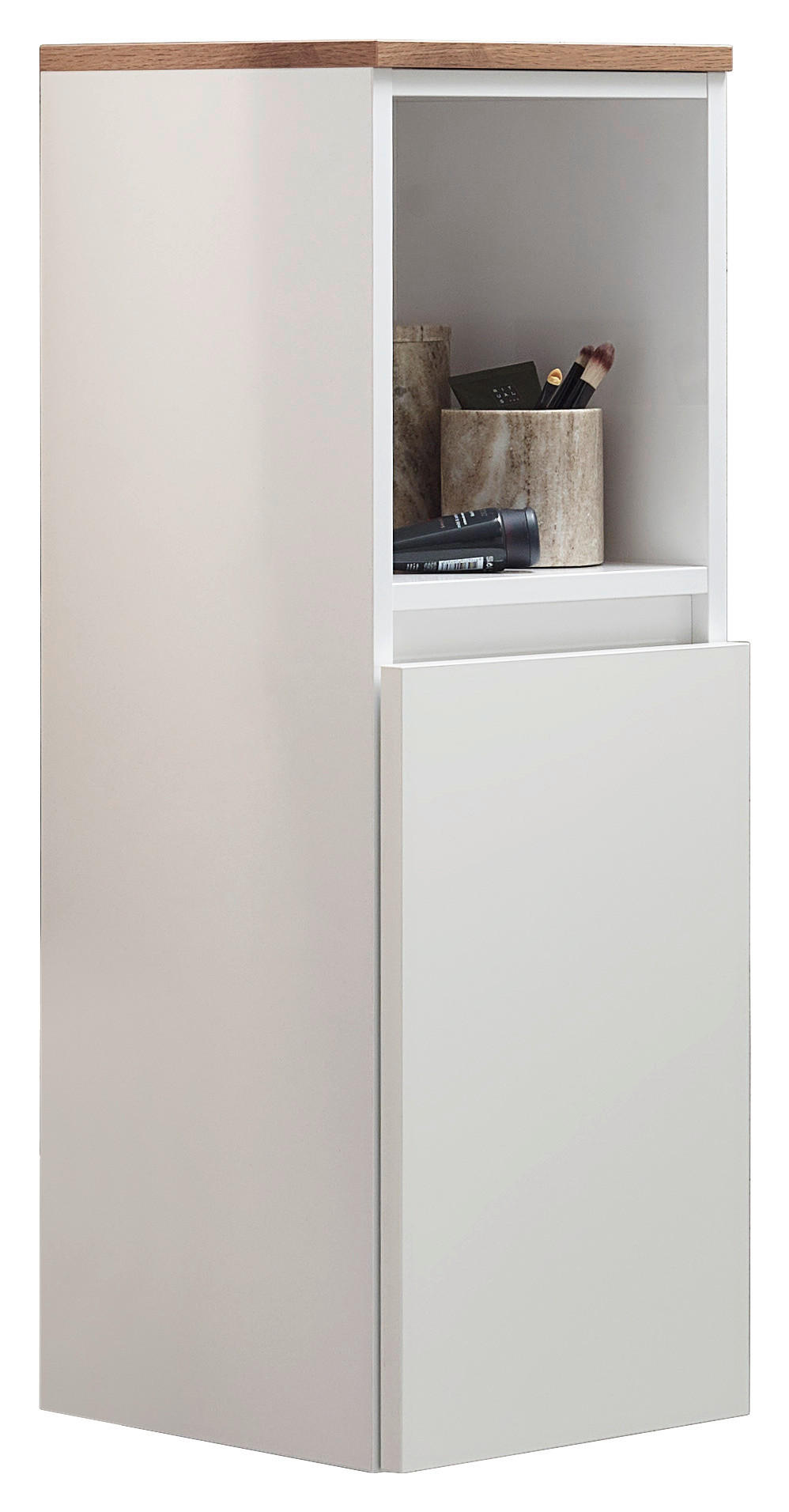 MIDISCHRANK 30/84,6/30 cm  - Weiß Hochglanz/Eichefarben, Design, Glas/Holzwerkstoff (30/84,6/30cm) - Novel