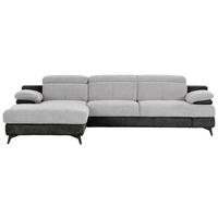 ECKSOFA Graphitfarben, Silberfarben Chenille Kopfstütze  - Silberfarben/Schwarz, Design, Textil/Metall (291/80-98/178cm) - Livetastic
