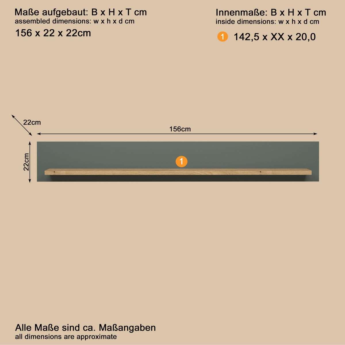 WANDBOARD STANTON Holzwerkstoff Waldgrün  - Waldgrün, Design, Holzwerkstoff (156/22/22cm) - MID.YOU