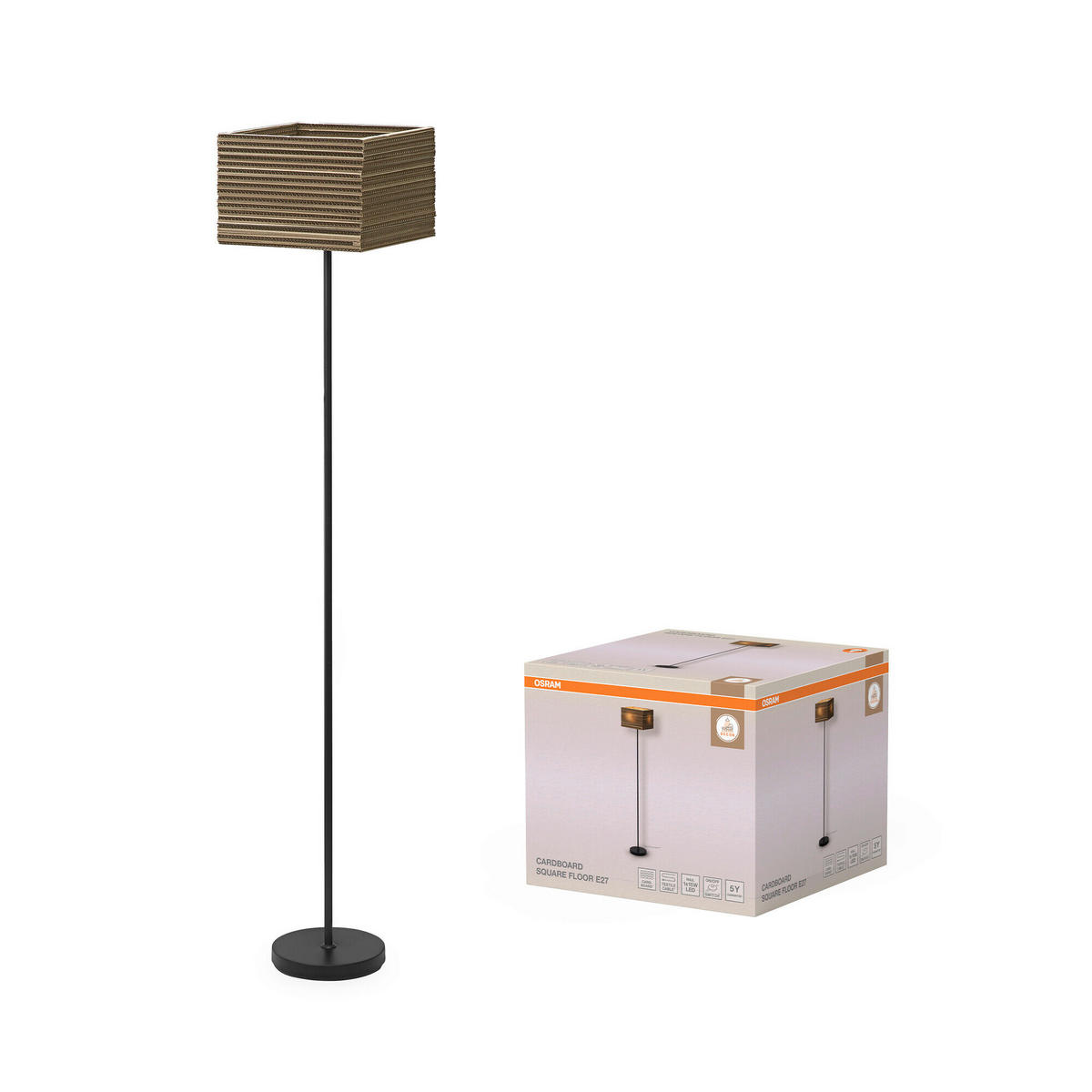 STEHLEUCHTE 30/30/160 cm    - Natur, Karton/Metall (30/30/160cm) - Osram