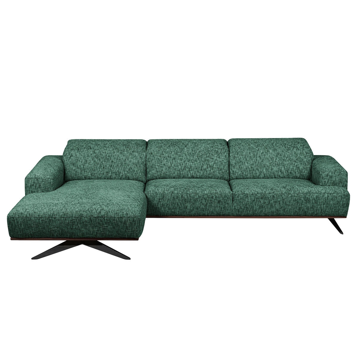 ECKSOFA PORTLAND in Struktur Grün Kopfteilverstellung  187/295 cm  - Schwarz/Grün, Design, Holz/Textil (187/295cm) - Livetastic
