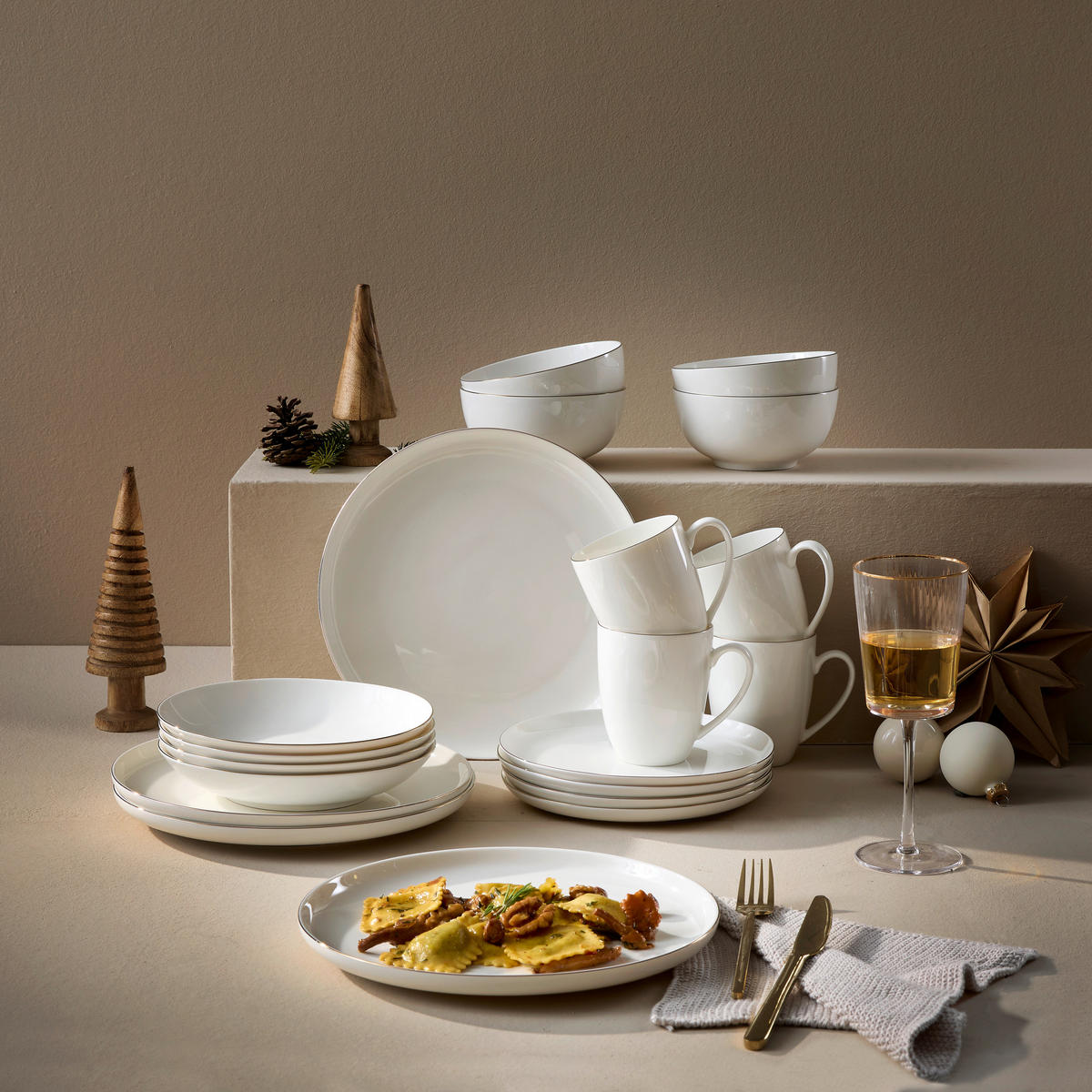 KOMBISERVICE Weiß, Goldfarben 20-teilig  - Goldfarben/Weiß, Design, Keramik - Novel