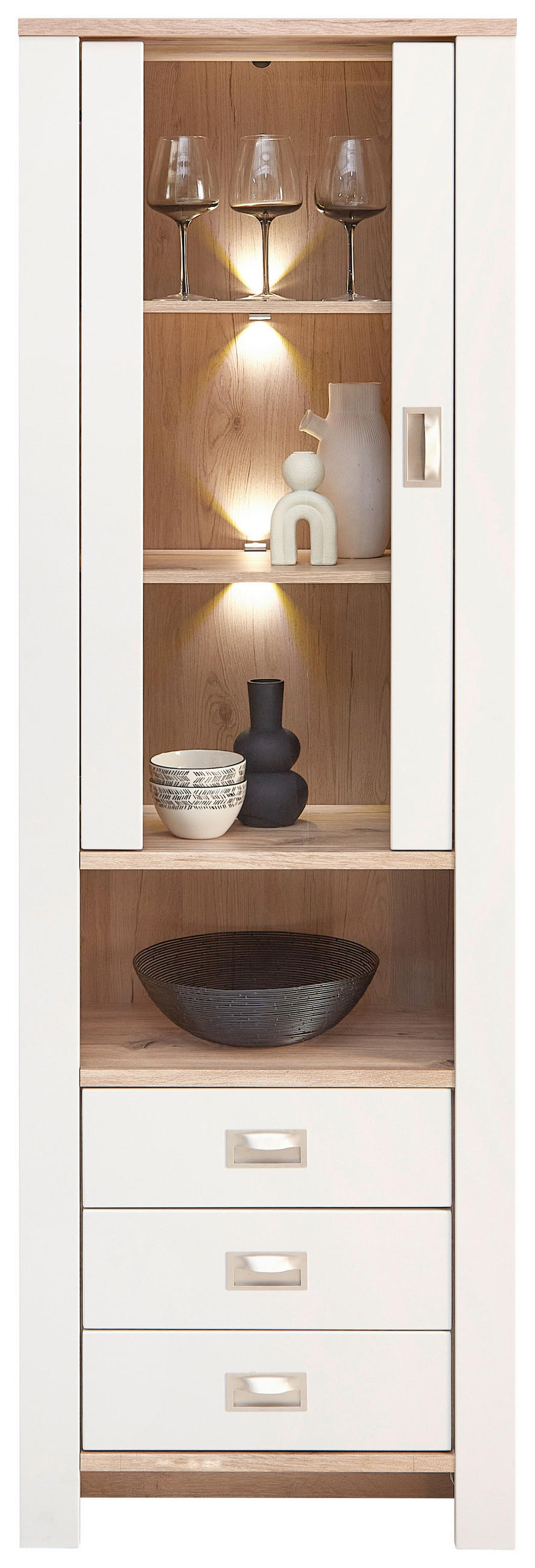 VITRINE  in Grau, Eichefarben - Eichefarben/Schwarz, KONVENTIONELL, Glas/Holzwerkstoff (65/201/38cm) - Hom`in