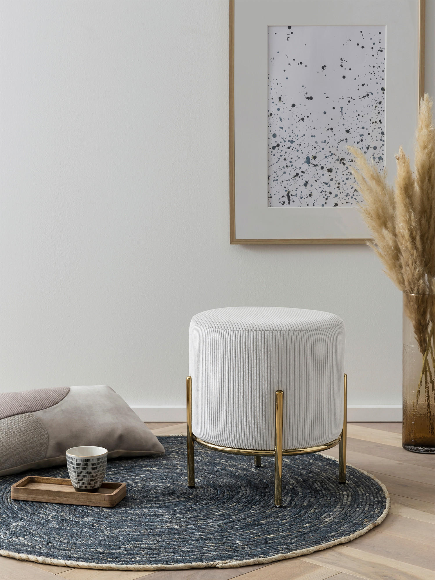 HOCKER in Textil Goldfarben, Beige  - Beige/Goldfarben, MODERN, Textil/Metall (35/38/35cm) - Livetastic