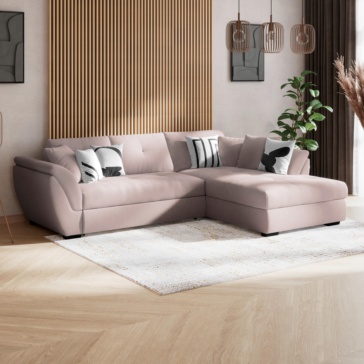 ECKSOFA Greige  - Greige/Schwarz, Konventionell, Textil (278/187cm) - MID.YOU