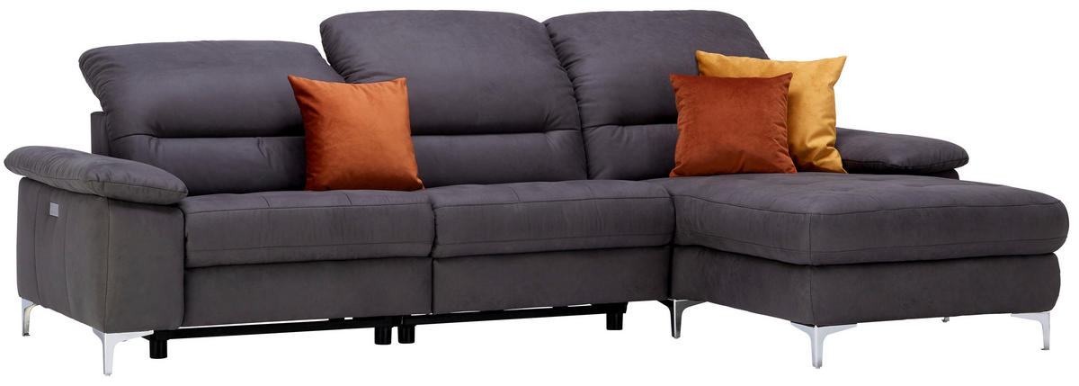 ECKSOFA Anthrazit Mikrofaser  - Chromfarben/Anthrazit, Design, Textil/Metall (280/184cm) - Pure Home Comfort