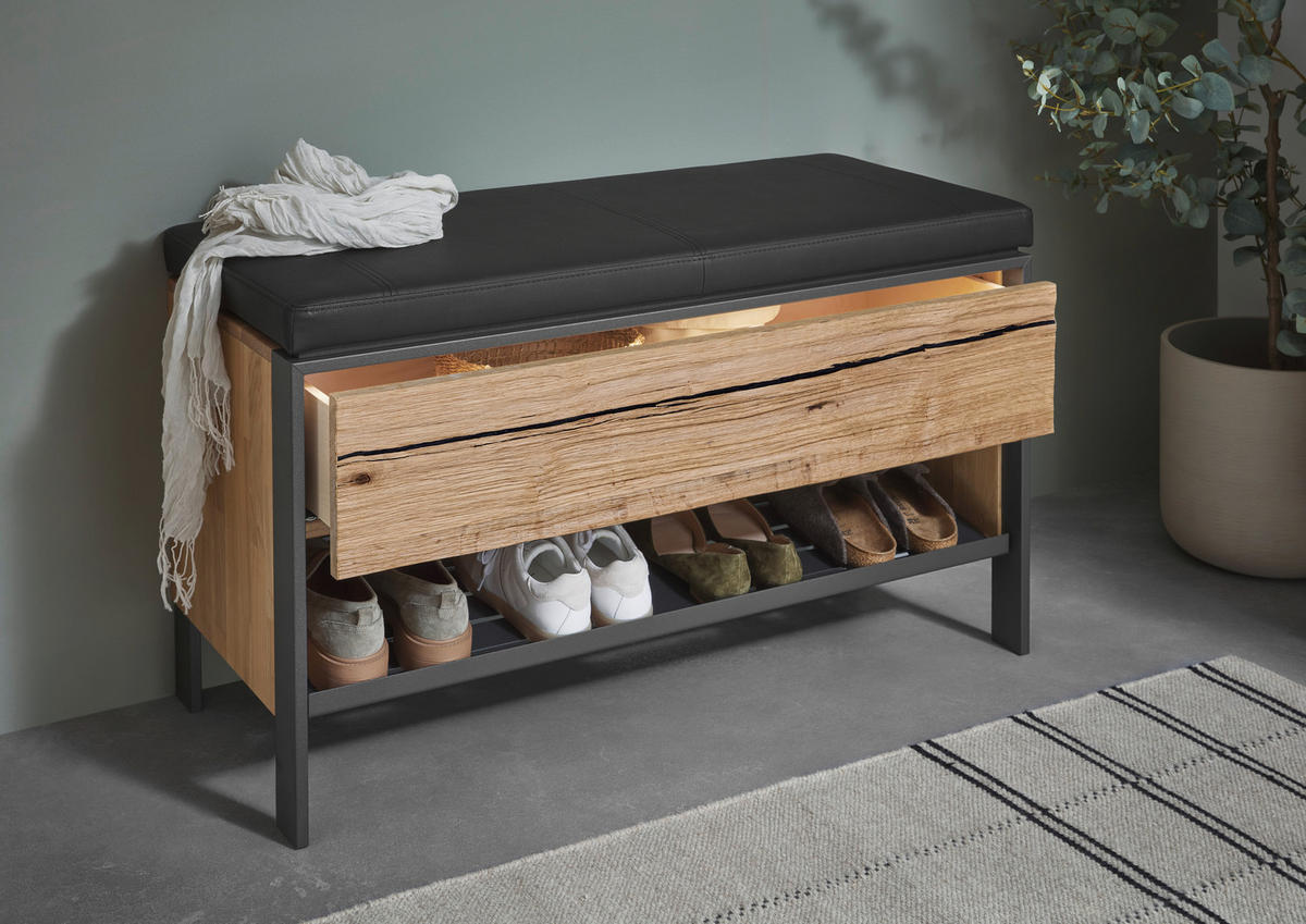 GARDEROBENBANK 99/59,1/44,6 cm  - Wildeiche/Grau, Natur, Holz/Textil (99/59,1/44,6cm) - Valdera