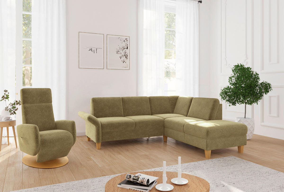 ECKSOFA ROCHELLE E Olivgrün Flachgewebe  - Eichefarben/Olivgrün, KONVENTIONELL, Holz/Textil (240/216cm) - Sit & More