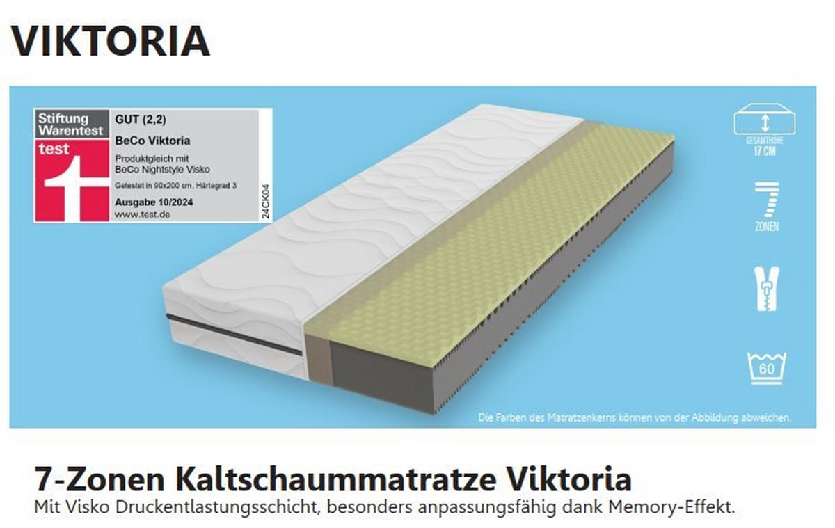 KALTSCHAUMMATRATZE 180/200 cm Höhe ca. 17 cm 7 -Zonen - Weiß, Basics, Textil (180/200cm) - Beco