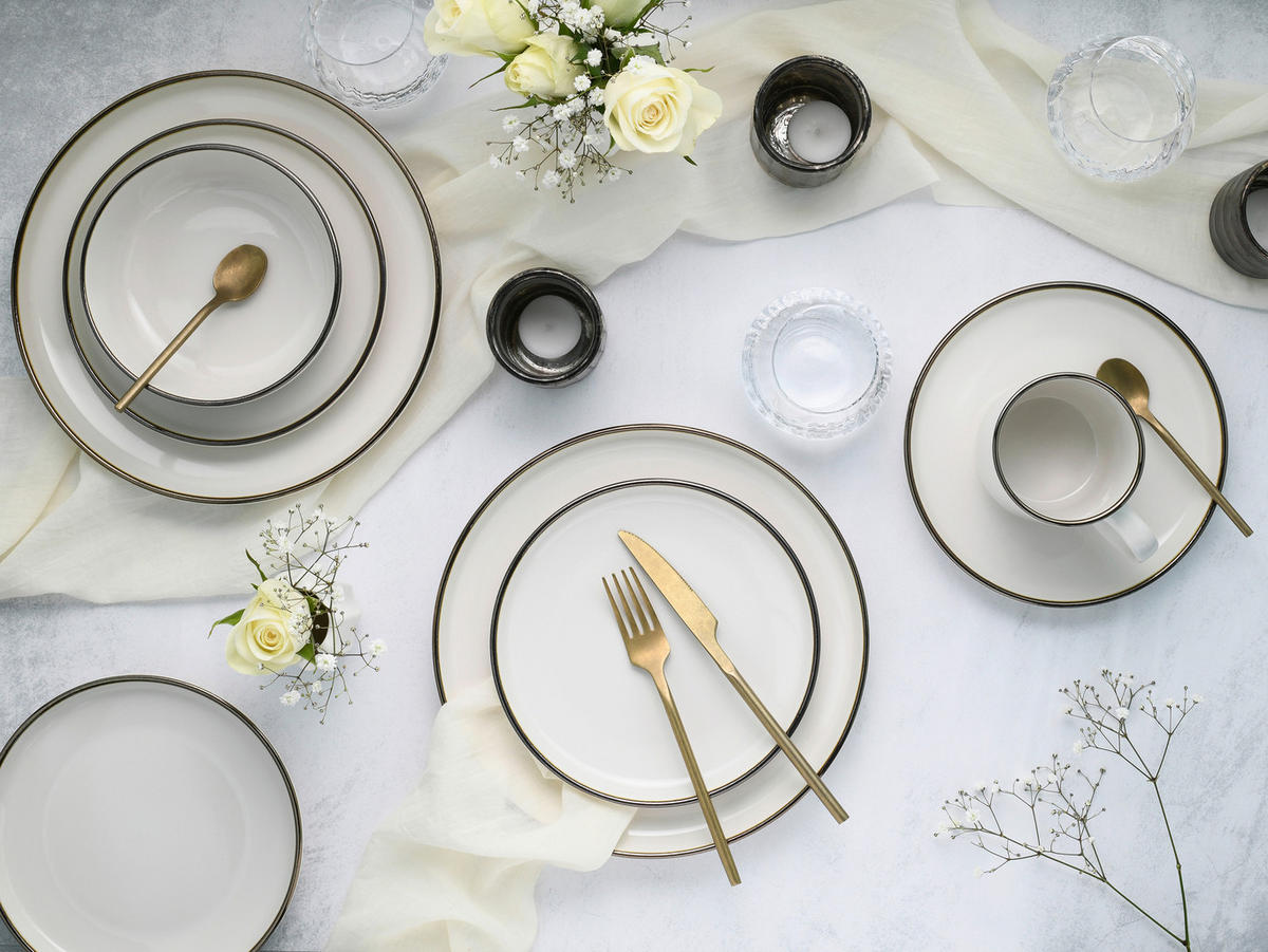 KOMBISERVICE Nordic Festive Creme 16-teilig  - Goldfarben/Creme, Basics, Keramik - Creatable