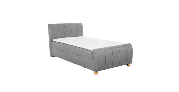 BOXBETT 120/200 cm,  in Grau, Bettkasten, Topper, Matratze, H3 = fest  - Eichefarben/Grau, Design, Holz/Textil (120/200cm) - Xora