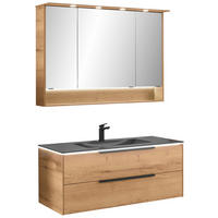 BADEZIMMER 4-teilig  in 123,2 cm  - Eichefarben/Schwarz, Design, Glas/Holzwerkstoff (123,2cm) - Musterring