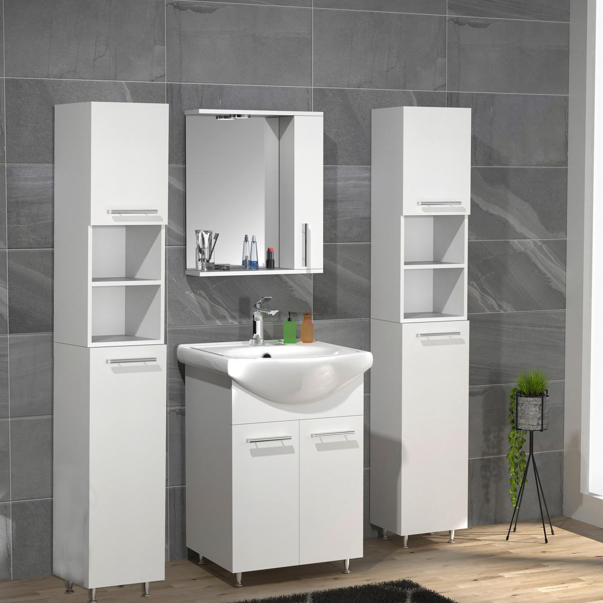 ARMOIRE À MIROIR 50/60/14 cm  - Weiss/Silberfarben, Modern, Glas/Holzwerkstoff (50/60/14cm) - MID.YOU