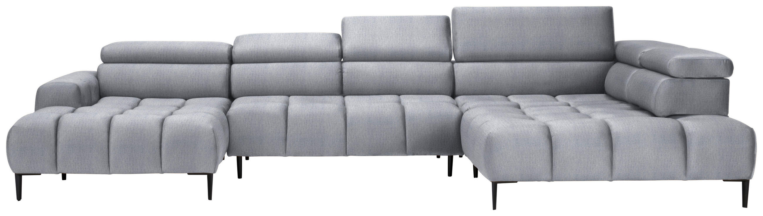 WOHNLANDSCHAFT in Samt, Webstoff Hellgrau  - Hellgrau/Schwarz, Design, Textil/Metall (177/385/216cm) - Welnova