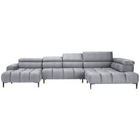 WOHNLANDSCHAFT in Samt, Webstoff Hellgrau  - Hellgrau/Schwarz, Design, Textil/Metall (177/385/216cm) - Welnova