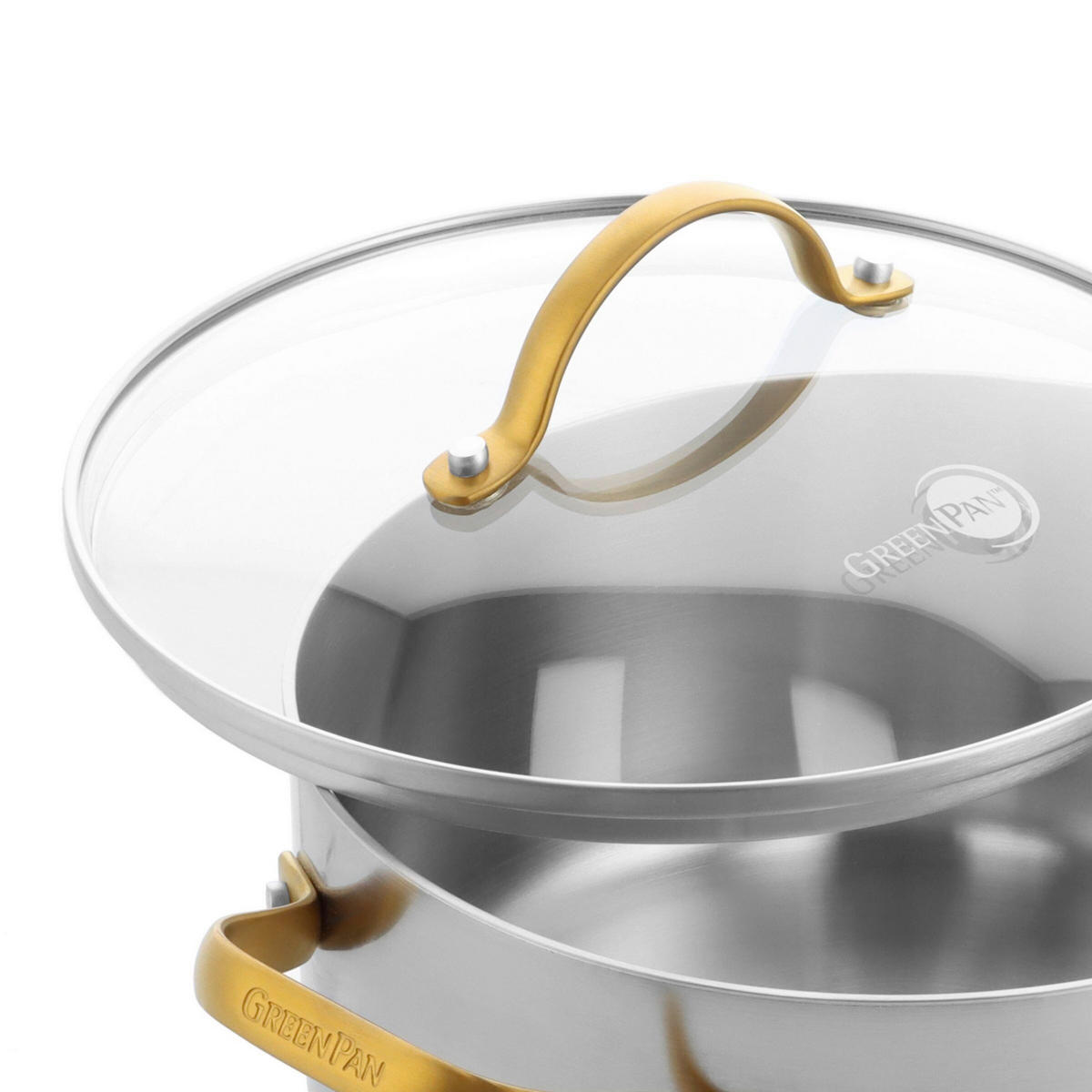 KOCHTOPFSET Padova Reserve 3-teilig  - Edelstahlfarben/Goldfarben, Basics, Glas/Metall - GreenPan