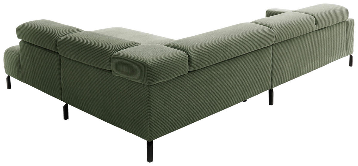 ECKSOFA inkl. Funktion in Cord Grün  - Schwarz/Grün, Modern, Textil/Metall (309/219cm) - Pure Home Lifestyle