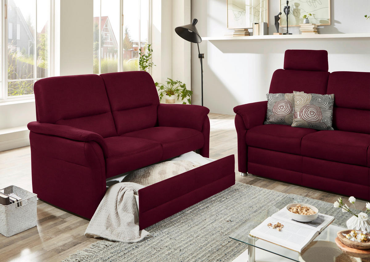 SITZGARNITUR in Mikrofaser Weinrot  - Weinrot/Alufarben, KONVENTIONELL, Textil/Metall (192/96/89cm) - Beldomo Comfort