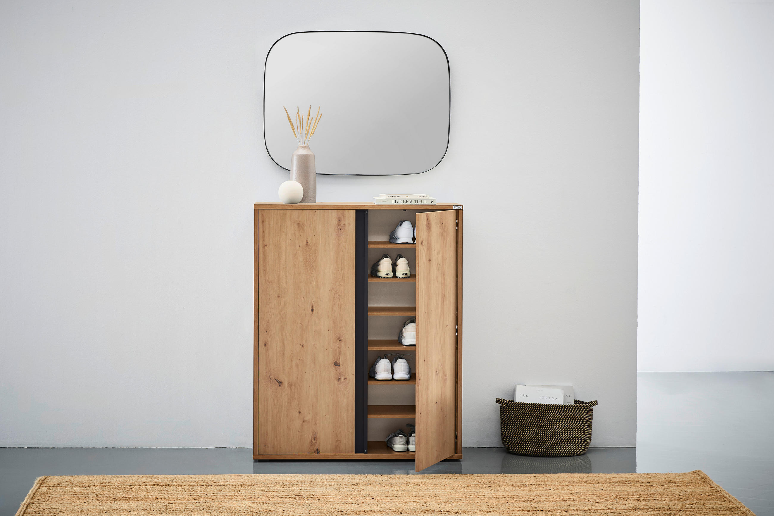 CIPŐSSZEKRÉNY 97,5/120/33,8 cm  - tölgyfa/antracit, Modern, műanyag/faalapú anyag (97,5/120/33,8cm) - Xora