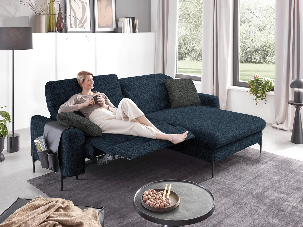 ECKSOFA in Flachgewebe Blau  - Blau/Schwarz, Design, Textil/Metall (252/191cm) - Dieter Knoll