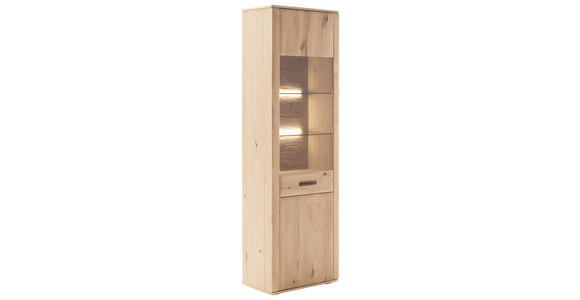 VITRINE in furniert, massiv Asteiche, Balkeneiche Eichefarben  - Eichefarben/Anthrazit, KONVENTIONELL, Glas/Holz (64/208/37cm) - Cantus