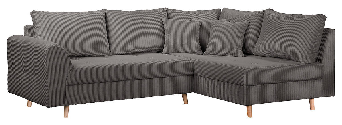 ECKSOFA inkl. Hocker Ariella Dunkelgrau Cord  - Dunkelgrau/Naturfarben, Design, Holz/Textil (231/161cm) - Livetastic