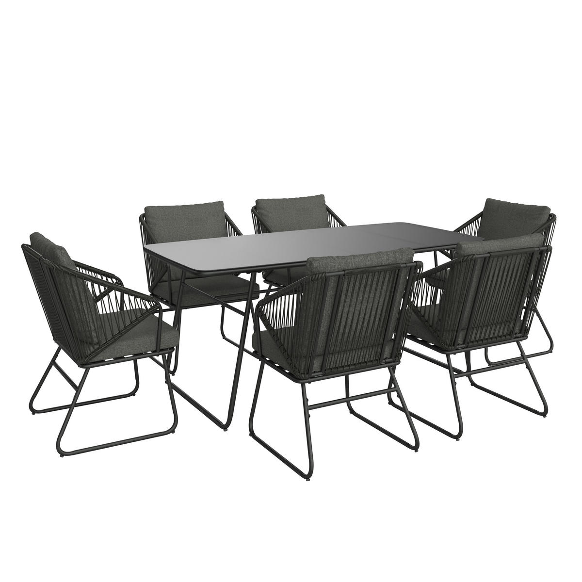 ZOSTAVA ZÁHRADNÉHO NÁBYTKU kov, plast, sklo, textil - čierna/tmavosivá, Design, kov/textil (58/85/85/76/60/180cm) - Ambia Garden
