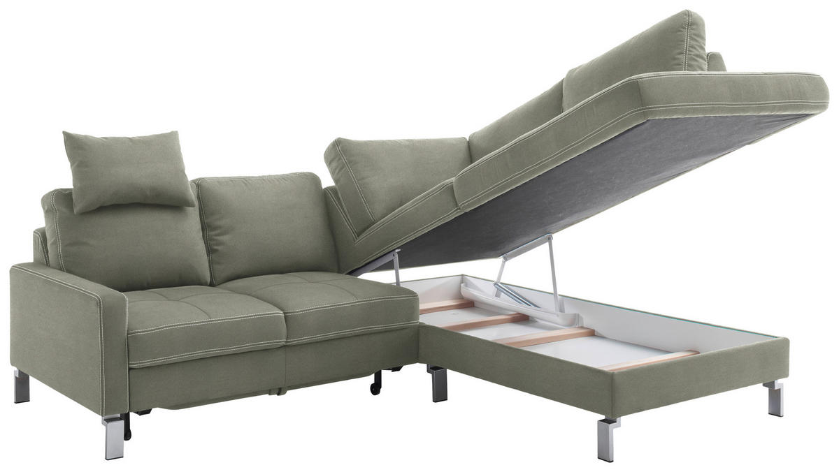 ECKSOFA in Mikrofaser Grau, Grün  - Chromfarben/Beige, Design, Textil/Metall (229/200cm) - Pure Home Lifestyle