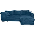 ECKSOFA Blau Cord  - Blau/Schwarz, KONVENTIONELL, Textil/Metall (258/168cm) - Carryhome