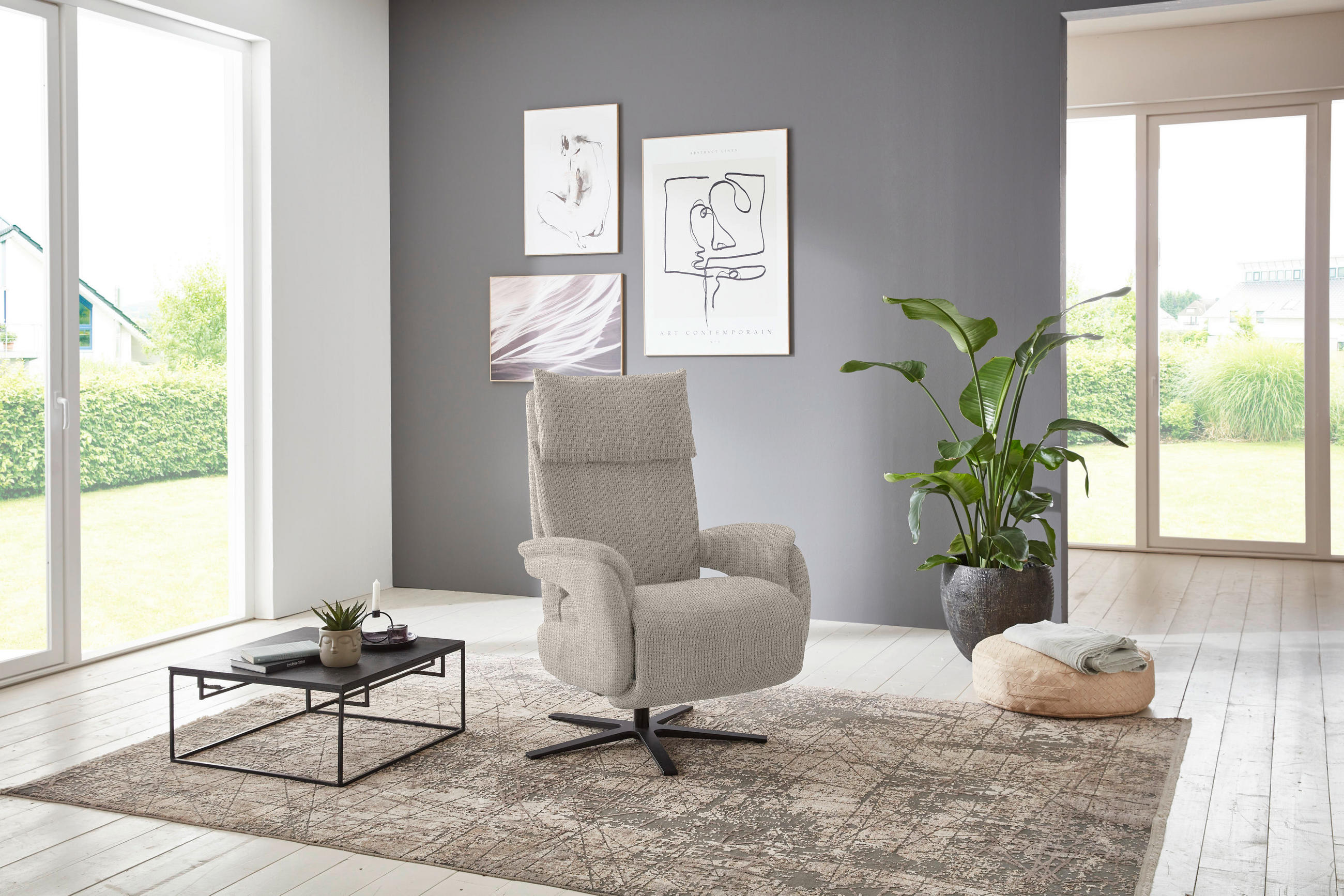 FERNSEHSESSEL in Struktur Taupe  - Taupe/Schwarz, MODERN, Textil/Metall (73/113-117/85cm) - Cantus