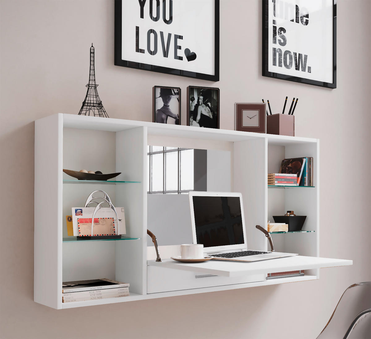 SKRIVBORD 115/19,7/60 cm  i vit  - vit/aluminiumfärg, Modern, metall/trämaterial (115/19,7/60cm) - MID.YOU