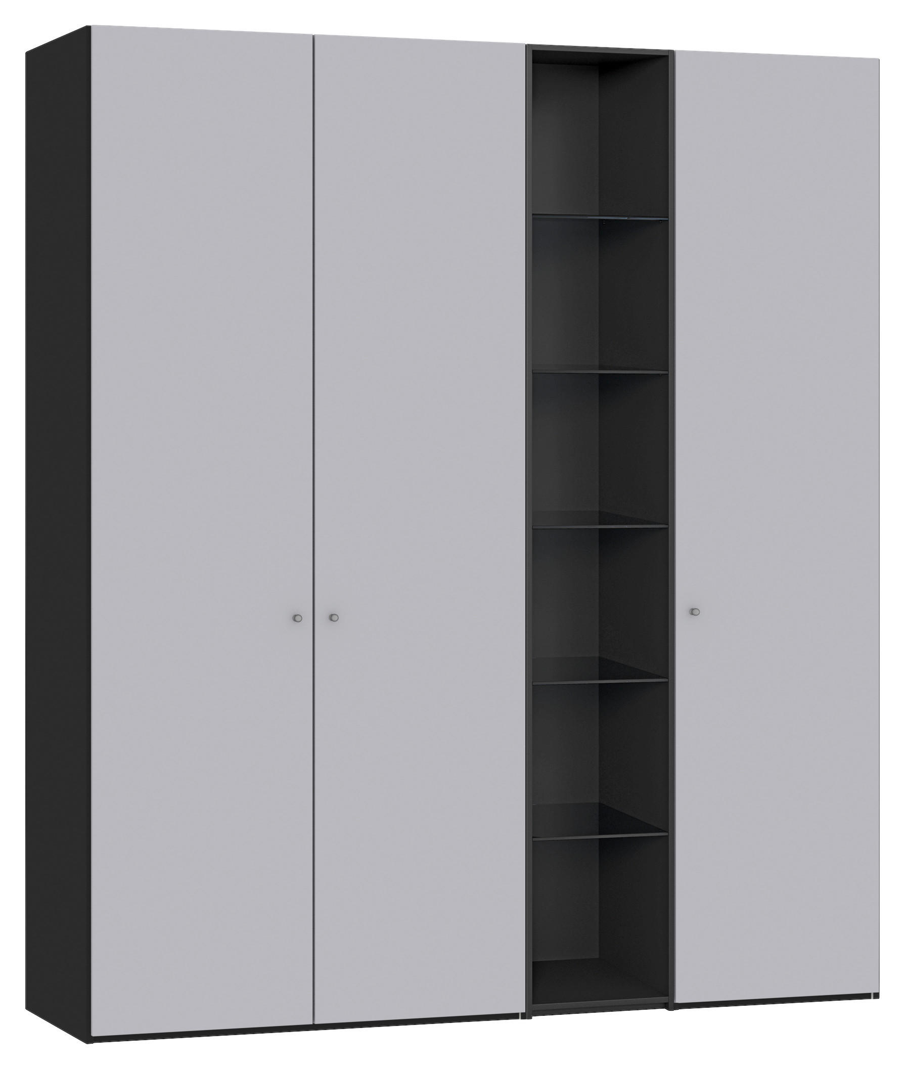 DREHTÜRENSCHRANK 191/220/59 cm 3-türig Schwarz, Hellgrau  - Silberfarben/Hellgrau, Design, Glas/Holzwerkstoff (191/220/59cm) - Jutzler