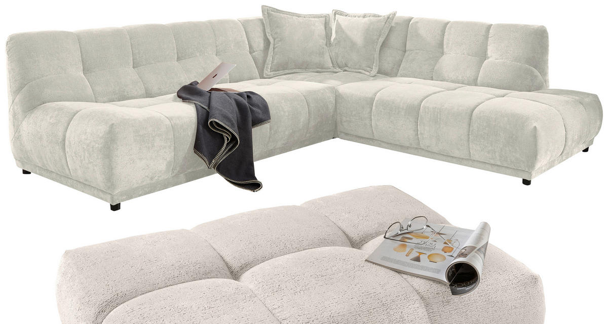ECKSOFA Chenille Creme  - Creme/Schwarz, Modern, Kunststoff/Textil (284/250cm) - Livetastic