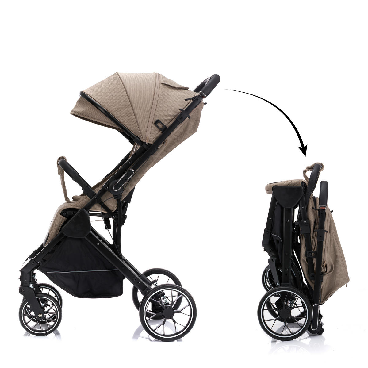 KIŠOBRAN KOLICA   - crna/taupe, Basics, tekstil/metal (73/55/107cm) - Fillikid
