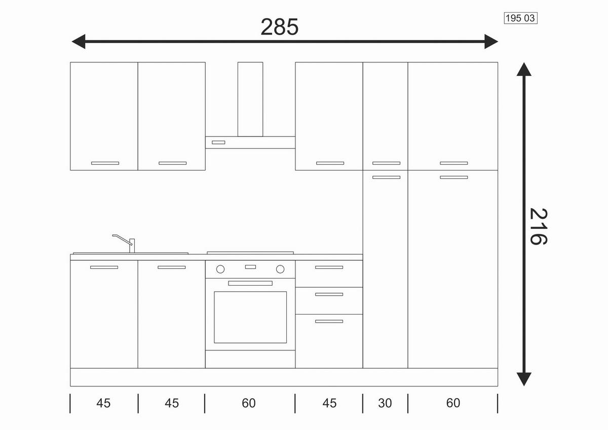 KÜCHENBLOCK 285 cm   in Hellgrau  - Honigeiche/Hellgrau, LIFESTYLE, Holzwerkstoff/Kunststoff (285cm) - MID.YOU