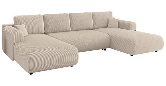 Wohnlandschaft inkl. Funktion Creme Cord  - Creme/Schwarz, KONVENTIONELL, Textil (200/360/200cm) - Xora