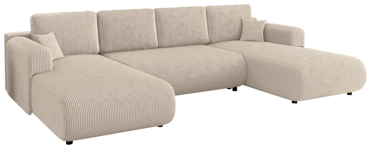 Wohnlandschaft inkl. Funktion Creme Cord  - Creme/Schwarz, KONVENTIONELL, Textil (200/360/200cm) - Xora