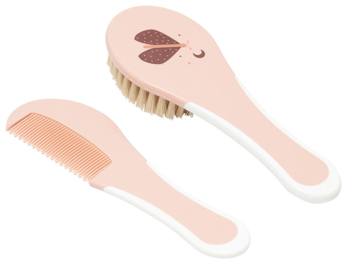 BABYKAMM UND BÜRSTE 2tlg. SWEET BUTTERFLY  - Altrosa, Basics, Kunststoff (16.4/5.6/2cm) - Bebe Jou