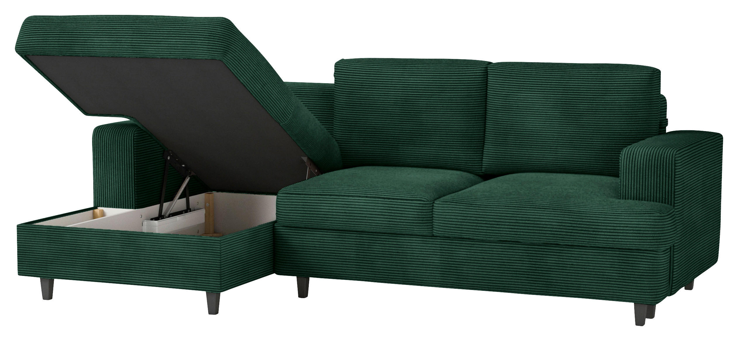 Thumbnail - Mid.you Ecksofa, Grün, Textil, Buche, 3-4-Sitzer, Füllung: Schaumstoff, Ottomane links, L-Form, 247x140 cm, Liegefunktio...