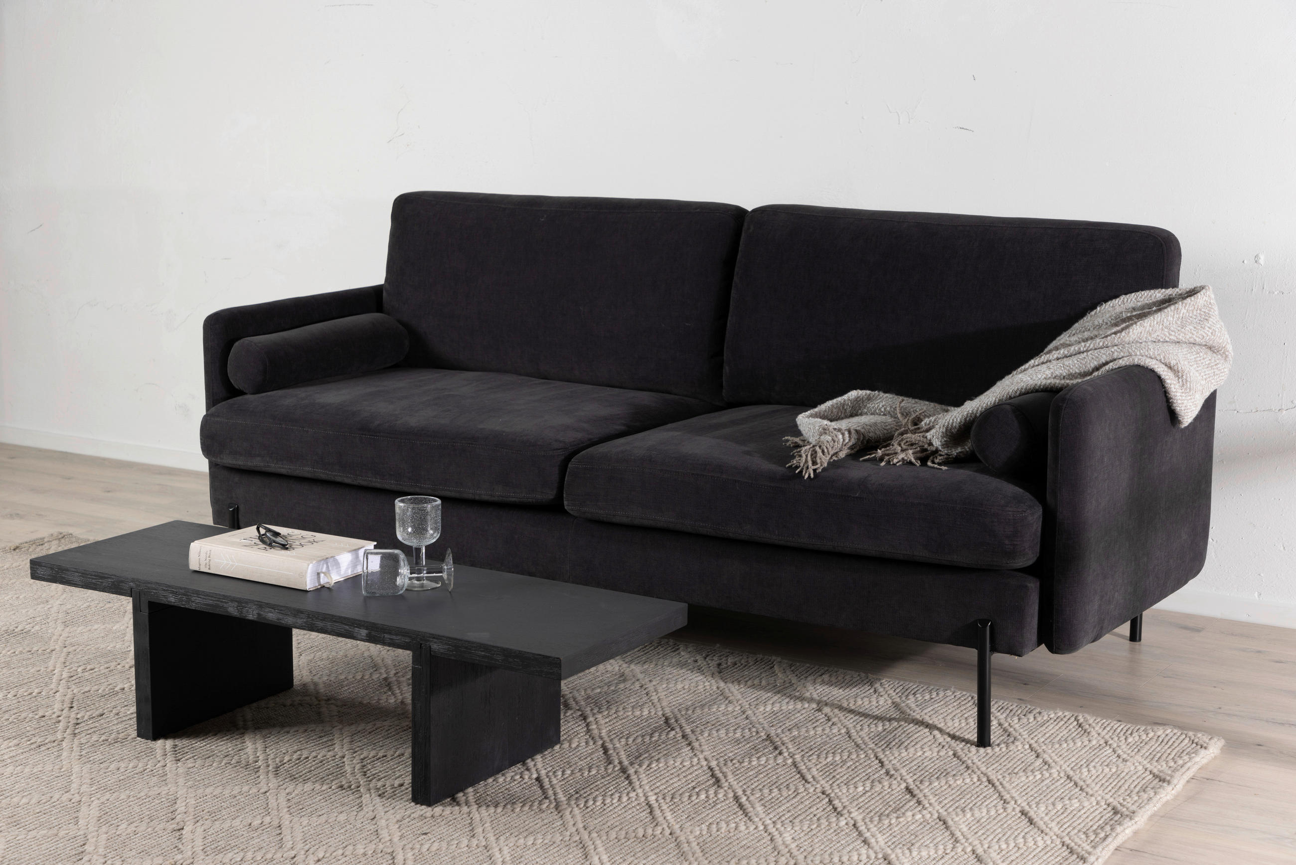 2-SITZER-SOFA in Velours Schwarz  - Schwarz, Design, Textil/Metall (209.5/86/87cm) - Livetastic