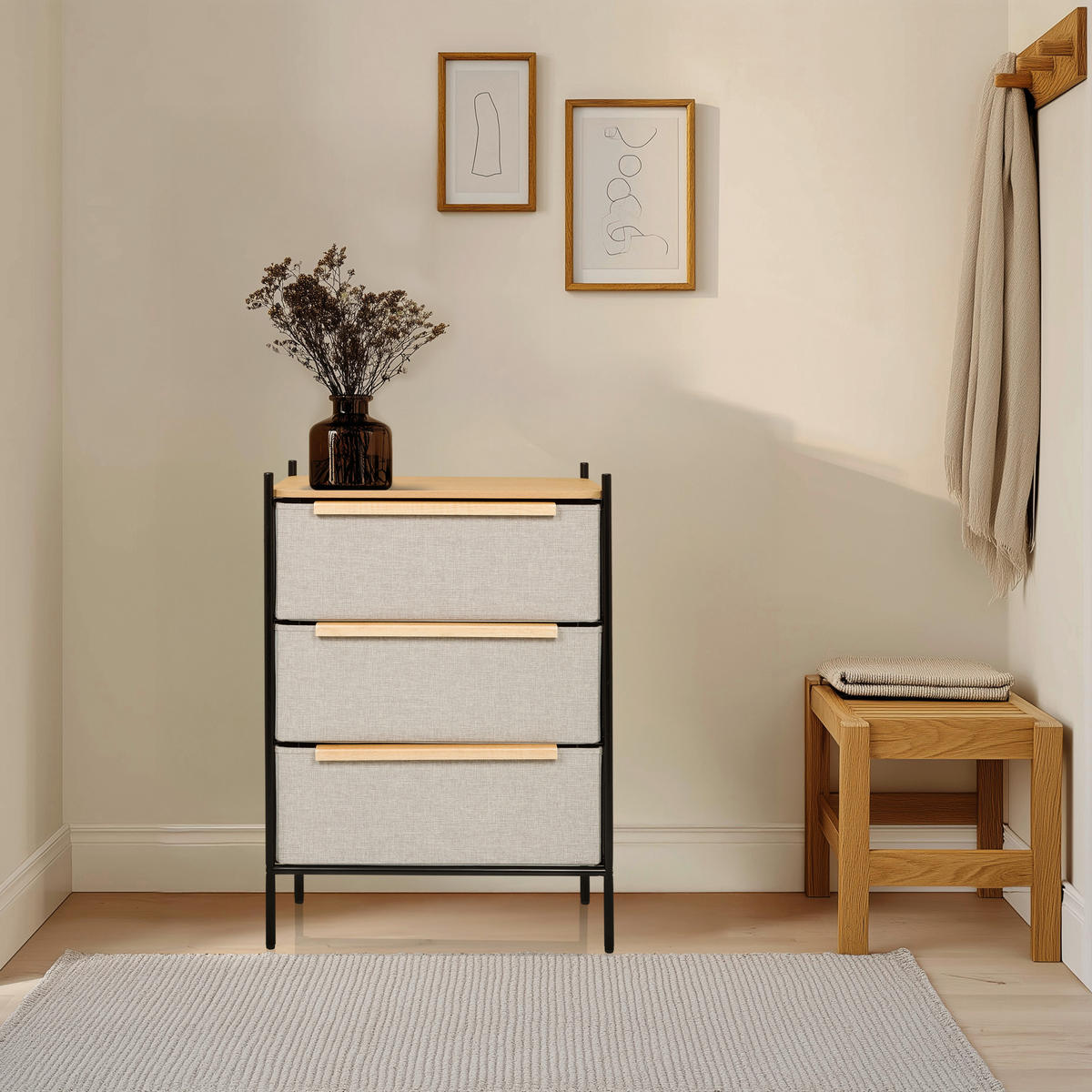 BYRÅ 58/79/39 cm  - ljusbrun/svart, Modern, metall/trämaterial (58/79/39cm) - MID.YOU