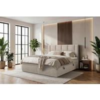 BOXBETT 180/200 cm,  in Beige, gepolstertes Kopfteil, Bettkasten, Topper, Matratzen, H3 = fest  - Beige/Schwarz, MODERN, Holz/Holzwerkstoff (180/200cm) - Boxxx