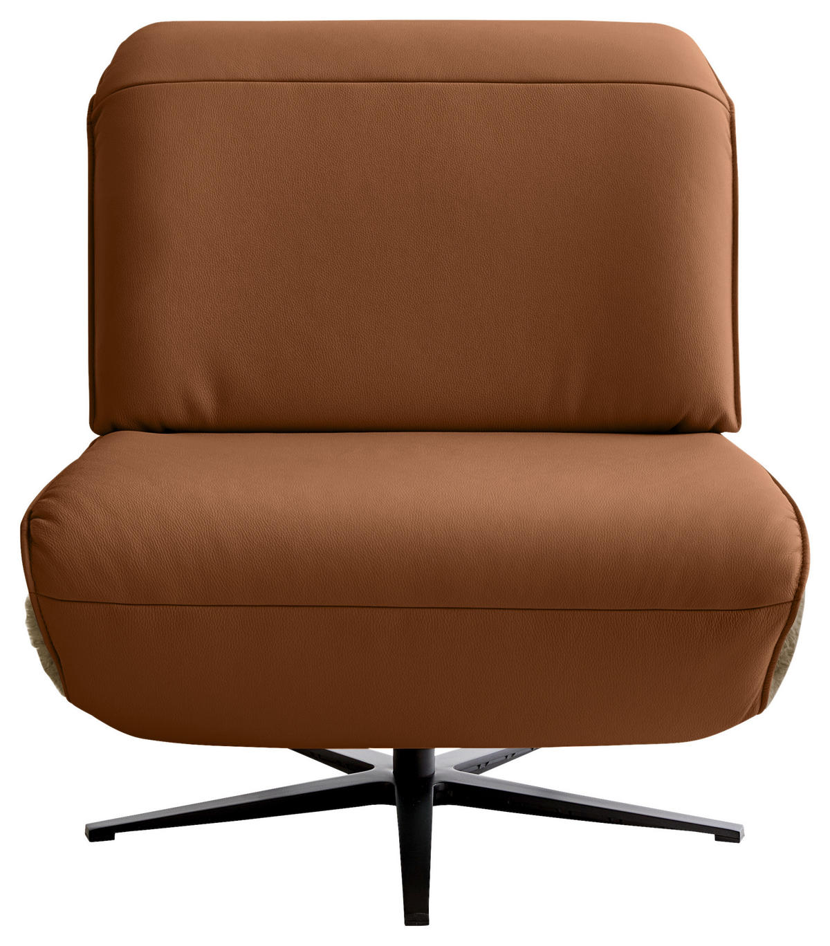 SESSEL Hochflor Echtleder Braun, Cognac  - Cognac/Schwarz, Design, Leder/Textil (84/65/91cm) - Koinor