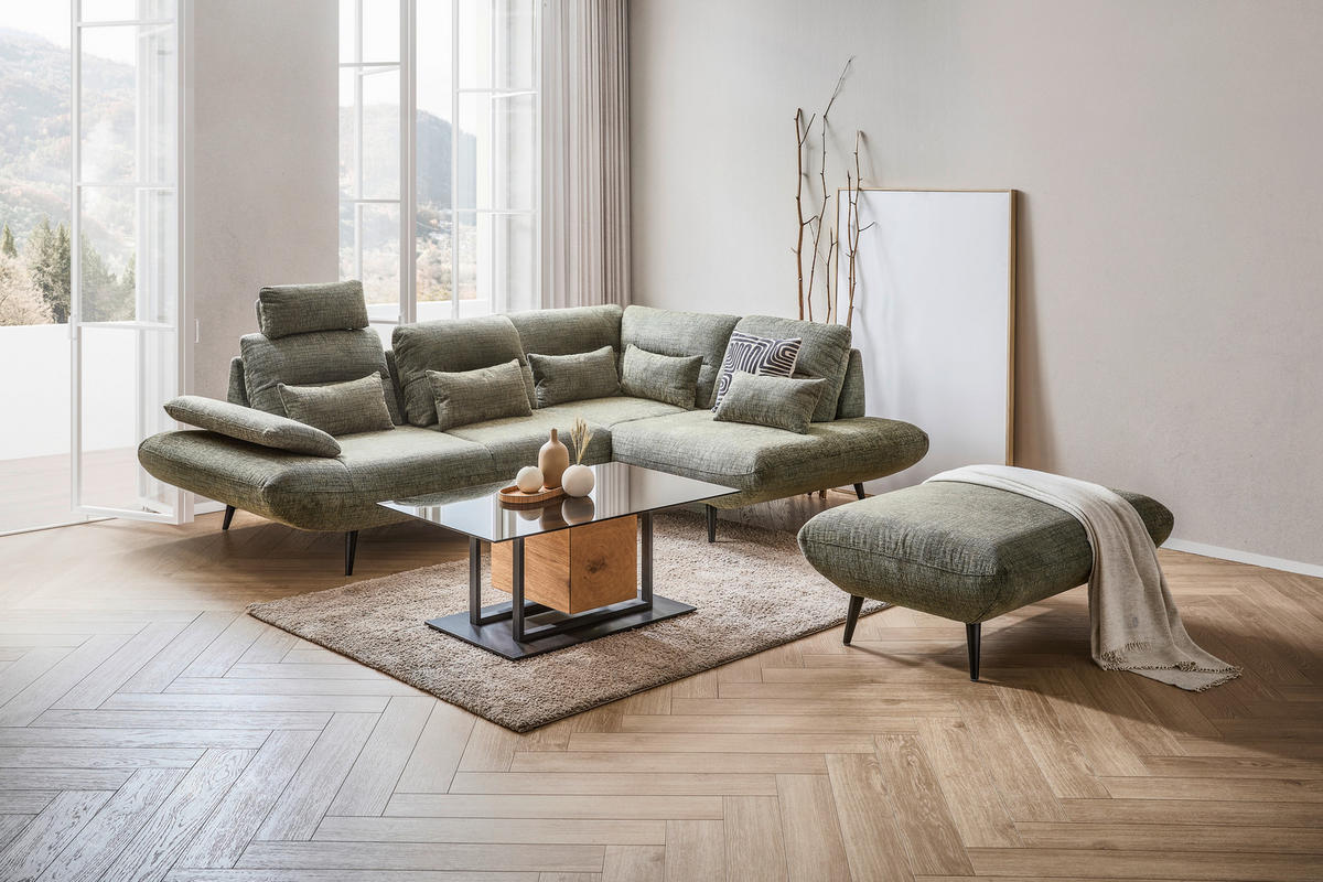 ECKSOFA Olivgrün Chenille  - Schwarz/Olivgrün, Design, Textil/Metall (286/213cm) - Welnova