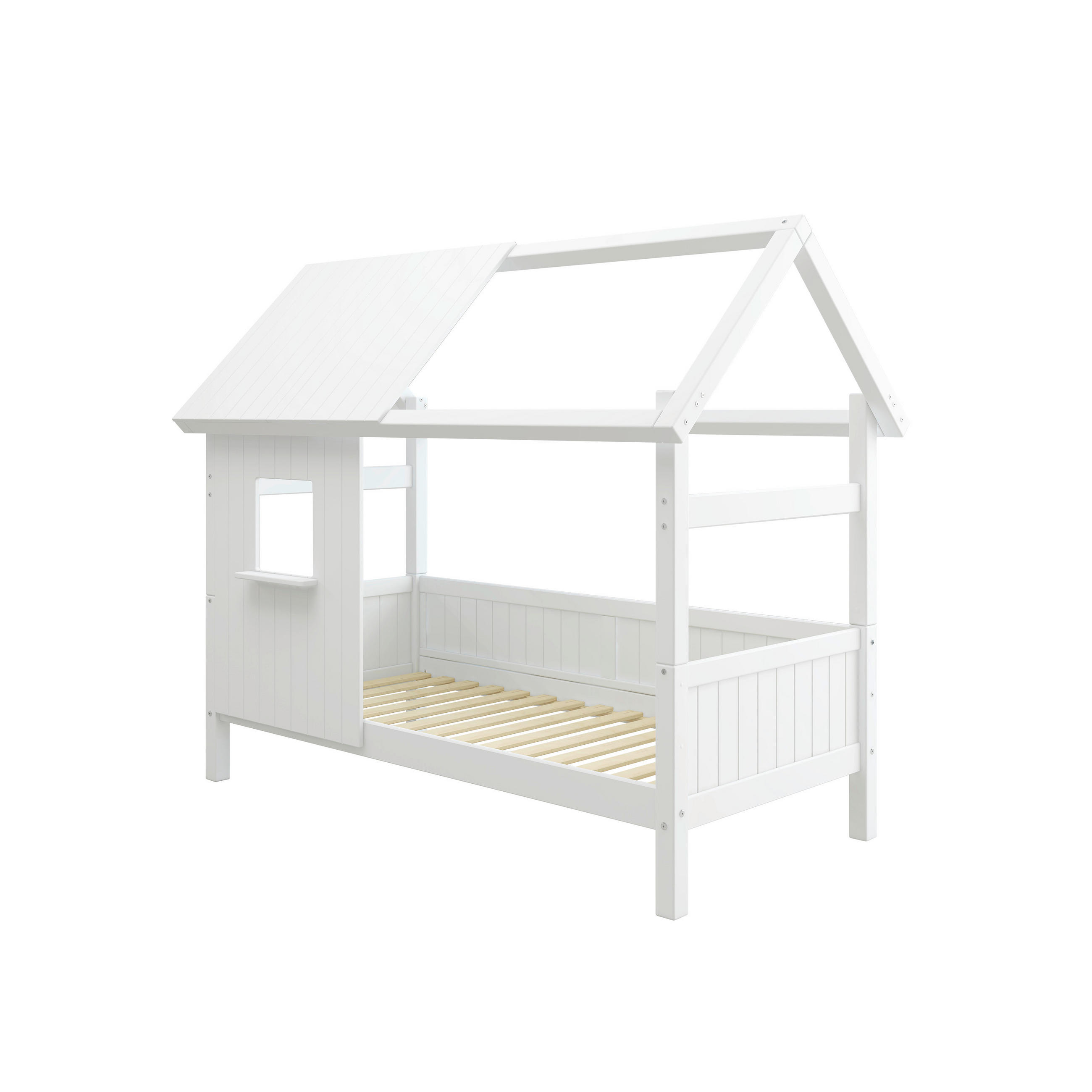 HAUSBETT 90/200 cm,  in Weiß, Rollrost  - Weiß, MODERN, Holz (90/200cm) - Chameo